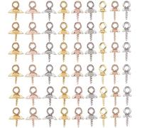 SUNNYCLUE 1 Box 90Pcs Stainless Steel Bead Caps with Loop Rings Bead Bail Caps Cup Pearl Peg Bails Small Screw Eye Pin Peg Bails Beads End Cap for jewellery Making Supplies Half Drilled Beads DIY