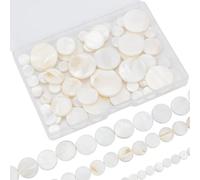 SUNNYCLUE 1 Box 91Pcs 9mm 15mm 20mm White Flat Shell Beads Natural Mother of Pearl Beads Freshwater Round Coin Seashells Beads for Jewellery Making Necklace Bracelet DIY Crafts Christmas Women Adults