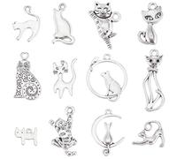 SUNNYCLUE 1 Box 96Pcs 12 Styles Mini Cat Charms Cute Animal Charms Bulk Alloy Silver Paws Tails Kitty Charm for jewellery Making Charms DIY Crafting Necklace Bracelets Earring Women Beginners Adult