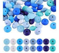SUNNYCLUE 1 Box 96Pcs 12mm Blue Silicone Flat Round Beads Abacus Beads Bulk Summer Lentil Shaped Rubber Soft Loose Spacer Focal Beads Bulk for Keychain Pen Making Kit Beading Bracelets Crafts Supplies