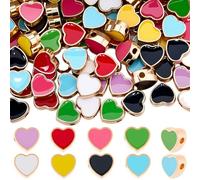 SUNNYCLUE 1 Box 96Pcs 8 Colors Enamel Heart Bead Colorful Heart Beads Bulk Golden Metal Alloy Valentines Mothers Holiday Love Loose Spacer Charms for Jewelry Making Bracelets Necklaces DIY Crafts