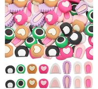 SUNNYCLUE 1 Box 96Pcs 8 Styles Cute Cabochons Mini Resin Charms Flatback Cartoon Animal Cat Rabbit Bear Pink Ears Round Eyes Colorful Kawaii Cabochon for Scrapbooking Embellishments DIY Craft Hairpin
