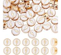 SUNNYCLUE 1 Box 96Pcs 8mm Flat Round Spacer Beads Lightning Bolt Beads Enamel Alloy White Gold Natural Flash Shaped Small Loose Spacers for Jewellery Making Supplies Craft DIY Bracelet Necklaces Adult