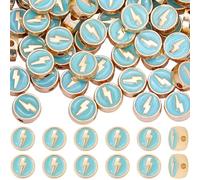 SUNNYCLUE 1 Box 96Pcs Alloy Enamel Beads Flat Round Beads Metal Sky Blue Lighting Flash Shape Pattern Loose Enamel Spacers for Jewellery Making Supplies DIY Craft Necklace Bracelet Straps Women Adults