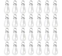 SUNNYCLUE 1 Box 96Pcs Imitation Pearl Charms Bulk Faux Pearl Charm with Metal Loop ABS Plastic White Water Drop Teardrop Pendants for Jewelry Making Earrings Bracelet Necklaces Keychains DIY Crafting