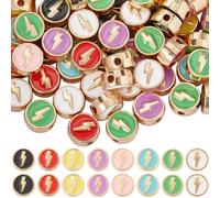 SUNNYCLUE 1 Box 96Pcs Metal enamel Beads Flat Round Beads Alloy Colorful Cute Lighting Flash Shape Pattern Loose Enamel Spacers for Jewellery Making Supplies DIY Craft Necklace Bracelet Straps Women