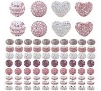 SUNNYCLUE 1 Box 98pcs Valentines Rhinestone Beads Clay Disco Beads Polymer Clay Hot Pink White Glass Rhinestone Shinny Round Heart Rondelle Shape shamballas Spacers for Jewellery Making Beadable Pens