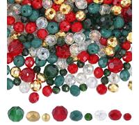 SUNNYCLUE 1 BOX ABOUT 1050PCS Glass Christmas Beads Red And Green Beads Crystal Cute Xmas Round Loose Spacer Beads Bulk for jewellery Making Bracelet Beading Kits Christmas Party Decor Diy Craft Suppl