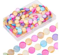 SUNNYCLUE 1 Box About 152Pcs 10mm Dyed Shell Beads Flat Round Shell Beads Disc Coin Ocean Beach Hawaii Natural Large Spacers for Jewellery Making Supplies DIY Craft Necklace Summer Bracelet Keychain