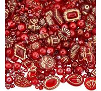 SUNNYCLUE 1 Box About 180G Assorted Acrylic Beads Red Glass Beads Bulk Round Faceted Geometric Shiny Polished Butterfly Flower Loose Spacers for Bracelet Necklaces Jewellery Making DIY Crafts Supplies