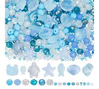 SUNNYCLUE 1 Box About 295pcs Summer Beading Kit Glass Turtle Bead Light Sky Blue Clear Hawaii Beach Ocean Animal Life Fish Starfish Turtle Seashell Spacers for Jewellery Making Beading Kits Crafting