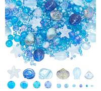 SUNNYCLUE 1 Box About 3000Pcs Blue Ocean Beads Kit Summer Glass Beads Bulk Cute Small Cyan Hawaii Sea Fish Seashell Starfish Spacer Round Seed Beads for jewellery Making Kits Bracelet Diy Beading Craf