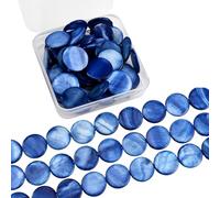 SUNNYCLUE 1 Box About 40Pcs Blue Flat Shell Beads Flat Round Shell Beads 20mm Natural Seashell Dyed Ocean Beach Hawaii Summer Large Spacers for Jewellery Making Necklace Bracelets Making DIY Crafts