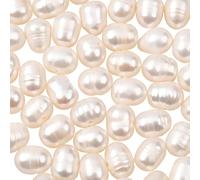 SUNNYCLUE 1 Box About 70Pcs+ Freshwater Pearl Beads Natural Cultured Freshwater Pearls 5mm Baroque Keshi White with Hole Oval Rice Irregular Beads for Jewellery Making DIY Crafts Necklaces Bracelets