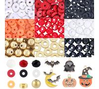 SUNNYCLUE 1 BOX ABOUT 840PCS Halloween Bracelet Making Beads Kit Halloween Clay Bead Metal Alloy Bats Pumpkin Ghost Moon Charms Spacer Loose Bead Kit for jewellery Making Bracelet Beading Kits Diy Cra