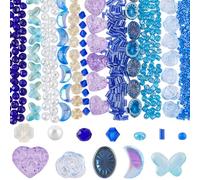 SUNNYCLUE 1 Box Blue Glass Beads Kit Multi Shape Glass Beads Transparent Assorted Ocean Moon Rose Bowknot Clover Bicone Rondelle Crystal Bead for Jewellery Making Necklaces Earrings Crafting DIY
