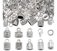 SUNNYCLUE 1 Box Cord End Caps Tibetan Antique Silver Leather Kumihimo Bracelets Supplies Glue in Crimp Ends Tube Barrel End Tip Lobster Clasps Jump Ring Cord Terminator for Jewellery Making Kit