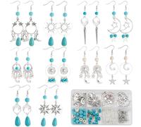 SUNNYCLUE 1 Box DIY 10 Pairs Bohemian Style Moon Charms Sun Star Charm Women Dangle Earrings Making Kit Antique Silver Chandelier Connector Charm Synthetic Turquoise Beads for Jewellery Making Kits