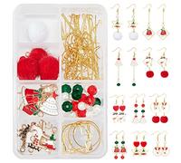 SUNNYCLUE 1 Box DIY 10 Pairs Christmas Fabric Fur Pompom Earring Making Kits Christmas Tree Reindeer Enamel Pendants Charms Faux Mink Fur Covered Pendants for Women Beginners, Instruction