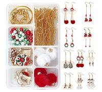 SUNNYCLUE 1 Box DIY 10 Pairs Christmas Themed Earring Making Kits Santa Claus Snowman Christmas Trees Reindeer Enamel Pendants Charms Faux Mink Fur Covered Pendants for DIY Jewerly Xmas Earrings