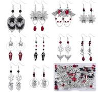 SUNNYCLUE 1 Box DIY 10 Pairs Earring Making Kits Gothic Charms Spider Coffin Bat Heart Skull Charm Black Red Trendy Halloween Earrings Sets for Jewellery Making Kits Women Adults Crafts Supplies