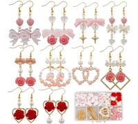SUNNYCLUE 1 Box DIY 10 Pairs Earring Making Kits Pink Bowknot Charms Romantic Valentines Day Charms Flower Bowknot Beads Bow Charms Bulk for Jewellery Making Kits Adults Women Gifts Holiday Supplies