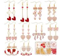 SUNNYCLUE 1 Box DIY 10 Pairs Earring Making Kits Pink Bowknot Charms Valentines Day Charm Sweet Romantic Kawaii Bowknot Charm Bow Charms for Jewellery Making Kits Adults Women Gifts Holiday Supplies