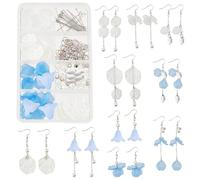 SUNNYCLUE 1 Box DIY 10 Pairs Flower Charms Floral 3D Charms Earring Making Kit Acrylic Flower Dangle Earrings Aqua Blue Calla Lily Charms for Jewelry Making Starters Beginners Adult Women Instruction