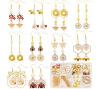 SUNNYCLUE 1 Box DIY 10 Pairs Flower Earring Making Kit Enamel Daisy Charms Alloy Spring Floral Animal Honeybee Bee Ladybug Bowknot Charm for Jewellery Making Kits Women Adult Starter Festival Supplies