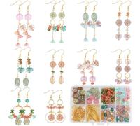 SUNNYCLUE 1 Box DIY 10 Pairs Flowers Earring Making Kit Acrylic Flower Beads Electroplate Plating Enlaced Trumpet Sunflower Spring Floral Bead With Gold Hooks For Jewellery Making Beginners Starters