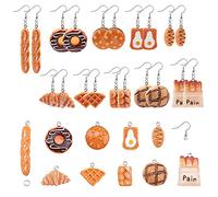 SUNNYCLUE 1 Box DIY 10 Pairs Food Theme Earring Making Kits Simulation Croissant Baguette Bread Hamburger Toast Resin Pendant Charms with Earring Hooks for Jewelry Making Craft