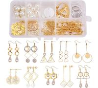 SUNNYCLUE 1 Box DIY 10 Pairs Geometric Hollow Earring Making Starter Kit Classic Round Square Heart Triangle Charm Connector, Earring Stud Hooks Jewelry Making Supplies Craft for Beginners, Golden