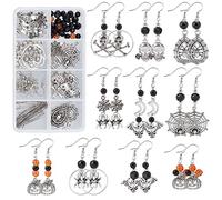 SUNNYCLUE 1 Box DIY 10 Pairs Halloween Charms Pendants Spider Charms Earring Making Kit Skull Charms for jewellery Making Bat Spider Web Charms Pumpkin Jack-O'-Lantern Craft Adult Women Instruction