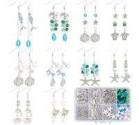 SUNNYCLUE 1 Box DIY 10 Pairs Sea Earring Making Kit Silver Turtle Beads Vintage Tibetan Style Sea Ocean Beach Seashore Stars Marine Animals Alloy Spacer Bead For Jewellery Making Kits Adults Beginners