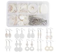 SUNNYCLUE 1 Box DIY 10 Pairs Shell Earring Making Kit Include Teardrop Flat round Oval Pendants Glass Pearl Beads Jumping Rings & Earring Hooks for Women Jewelry Making Supplies