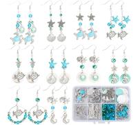 SUNNYCLUE 1 Box DIY 10 Pairs Summer Earring Making Kit Sea Animal Beads Antique Silver Tibetan Style Turtle Sea Horse Tortoise Shell Stars Bead Charm For Jewellery Making Kits Adults Women Supplies