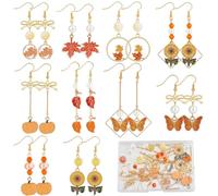 SUNNYCLUE 1 Box DIY 10 Pairs Thanksgiving Charms Earring Making Starter Kit Enamel Maple Leaf Charm Pumpkin Sunflower Charms Fall Autumn Charms Imitation Pearl Beads for Jewellery Making Kits Women