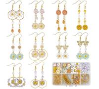 SUNNYCLUE 1 Box DIY 10 Pairs Thanksgiving Day Dangle Earring Making Kit Enamel Daisy Charms Yellow Autumn Light Gold Pink Flower Floral Charm for Jewellery Making Kits Starters Beginners Christmas DIY