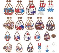 SUNNYCLUE 1 Box DIY 10 Pairs Wood Earring Making Kit American Flag Charms Red White Blue 4Th Of July Patriotic Charm Wooden Independence Day Dangle Earrings for Jewellery Making Kits Women Adult Gifts