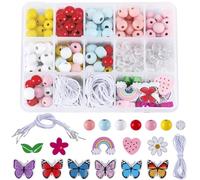 SUNNYCLUE 1 Box DIY 10 Sets Butterfly Bracelet Making Kit Wood Flower Beads Wooden Spring Insect Daisy Floral Heart Leaf Round Spacer Bead for Jewelry Making Kits Women Starter Birthday Wedding Supply