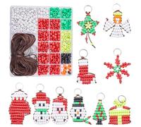 SUNNYCLUE 1 Box DIY 10 Sets Christmas Pony Beads Bulk Bead Pets 8mm Large Beads Red Green Color Craft Bead Keychain Kit Snowman Snowflake Beading Angel Christmas Bead Pet Key Chains for Purse Gifts