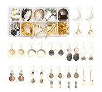 SUNNYCLUE 1 Box DIY 12 Pairs Geometric Natural Black Lip Shell Dangle Earrings Making Starter Kit Classic Drop Dangle Round Oval Rectangle Geometric Jewelry Making Supplies Craft for Beginners