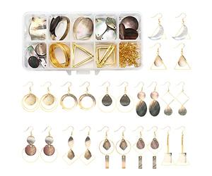 SUNNYCLUE 1 Box DIY 12 Pairs Geometric Natural Black Lip Shell Dangle Earrings Making Starter Kit Classic Drop Dangle Round Oval Rectangle Geometric Jewelry Making Supplies Craft for Beginners