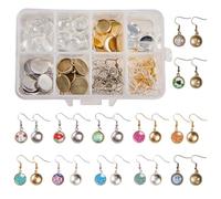 SUNNYCLUE 1 Box DIY 120Pcs 4 Colors Cabochon Earrings Making Kit 40pcs Earring Bezel Earring Settings & 40pcs 12mm Clear Glass Cabochons Earring Hooks for Women Adults DIY Earring Jewellery Making