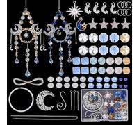 SUNNYCLUE 1 Box DIY 2 Sets Suncatcher Making Kits Crystal Sun Catchers Vintage Blue Orange Faceted Glass Beaded Sun Moon Star Hanging Suncatcher Rainbow Maker for Windows Home Outdoor Garden Decors