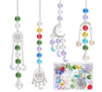 SUNNYCLUE 1 Box DIY 4 Sets Suncatcher Kits Star Moon Sun Catcher Hanging Sun Catches Glass Crystal Suncatchers Hanging Prism Suncatcher Rainbow Catcher for Adults Indoor Window Outdoor Garden Decor