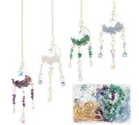 SUNNYCLUE 1 Box DIY 4 Sets Suncatcher Making Kits Sun Catchers Kit Moon Suncatchers Amethyst Kyanite Green Aventurine Opalite Chip Beads Hanging Sun Catcher for Windows Home Garden Party Wedding Decor