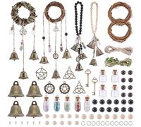 SUNNYCLUE 1 Box DIY 4 Sets Witch Door Kit Witches Bells Diy Kits Beaded Vintage Tibetaben Magic Keys Stars Charms Wood Beads Hanging Bells for Door Home Room Protection Making Witchercrafts Supplies