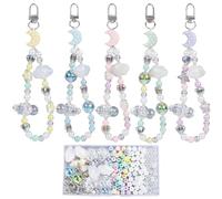 SUNNYCLUE 1 Box DIY 5 Sets Bag Charms Kit Star and Moon Key Chain Crescent Star Celestial Bead Colorful Acrylic Glass Spacer Beads Charm for Handbags Purse Bag Decoration DIY Kits Women Accessories