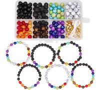 SUNNYCLUE 1 Box DIY 6 Sets 7 Chakra Stone Beads Bracelet Making Kit Black Stone Howlite Imperial Jasper Natural Lava Rock Tiger Eye Beads Healing Energy Gemstone Bead for jewellery Making Kits Women